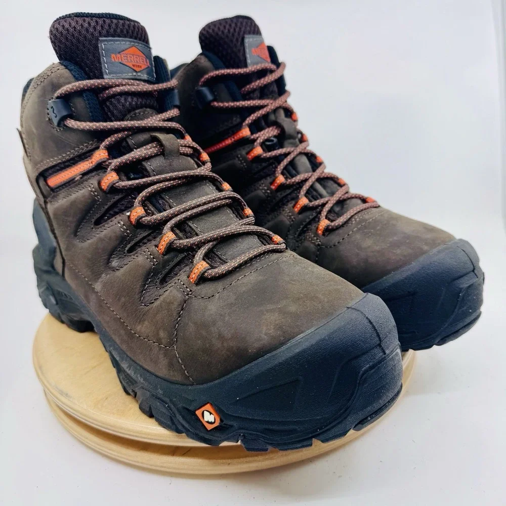 Merrell Strongfield Waterproof Work Boots Shoes Men's US 8.5 Wide Brown EH
